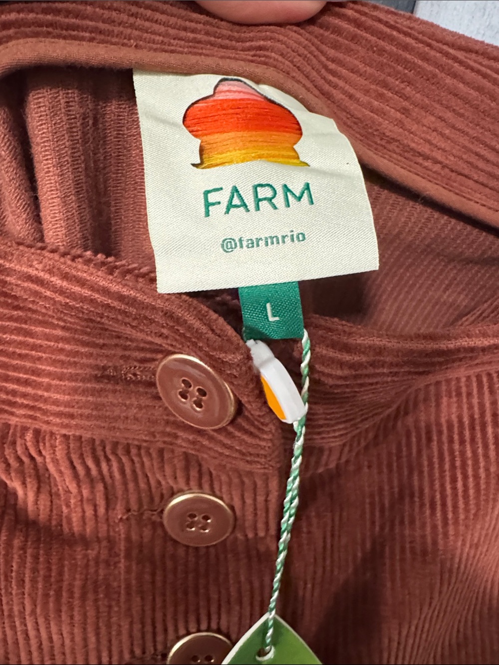 FARM Rio L Brown Corduroy Flare Pants  High Rise Button Detail Retro Wide Leg - Picture 9 of 15